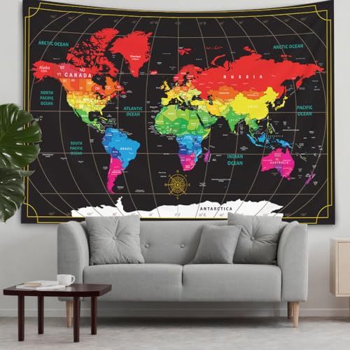 CAPSCEOLL Giant Hanging Map Wall Decor Tapestry Wall Hanging Large Travel Map Colorful Art Decor 60X50 Inches,Black Red - color: Black Red, size: 60"L x 50"W