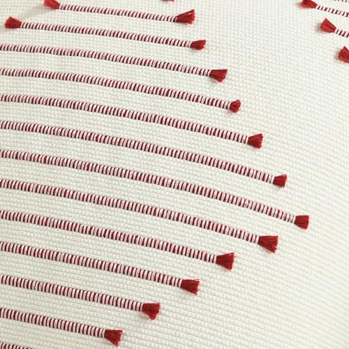 Boho Throw Pillow Covers 18x18 Set of 2 Farmhouse Decorative Accent Woven Pillow Covers for Couch Bed Living Room Home Decor, Burgundy and Cream White - color: Burgundy, size: 18" x 18" (Pack of 2)