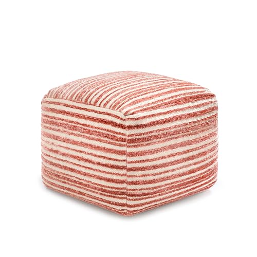 Anji Mountain Pouf Ottoman Foot Rest, Handmade Ottoman Pouf, Comfortable Foot Stool, Decorative Floor Seating for Living Room Decor, Bedroom & Home Décor Accent - Red - color: Red