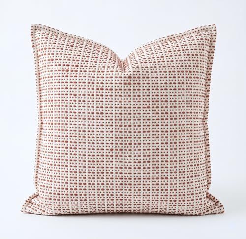 SanVia Cotton Throw Pillow Covers 20x20 – Handwoven Jacquard Texture, Fade-Resistant, No Pilling – Hidden Zipper, Decorative Cushion Cover for Sofa, Couch, Bed – Insert Not Included (Farmhouse, Red) - color: Brick Red, size: 20" x 20"