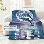 Dolphin Blanket, Two Dolphins Jumping Under Moonlight Flannel Throw Blanket for Couch Bed Or Chair, Luxury Lightweight Comfy Blankets Home Decor Gift 40x50in(100 * 125cm)