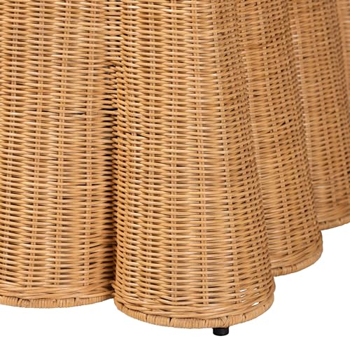 Bali & pari Palm Bohemian Honey Scallop Rattan Ottoman - color: Honey