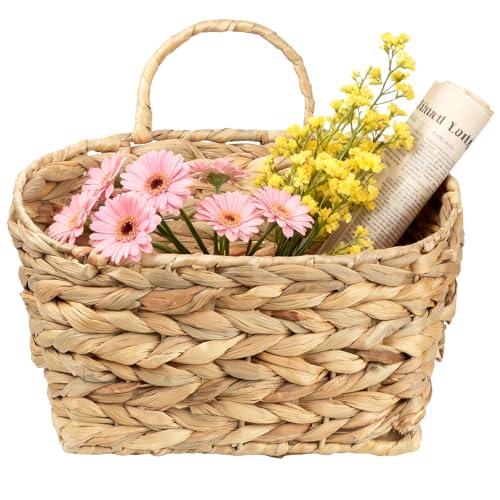 Hanging Wall Basket Handwoven Wicker Basket for Plants, Flowers & Storage, Rustic Farmhouse Wall Decor Organizer, Natural Water Hyacinth - color: Natural-water Hyacinth