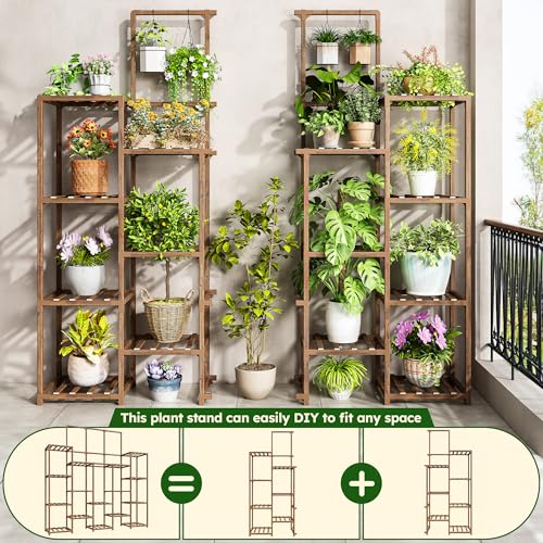 EnHomee Tall Plant Stand, 14 Tiers Indoor Plant Stand for Multiple Plants Pot, Wood Plants Shelves for Living Room, Patio, Balcony, Yard, Garden, 11.8''D×56''W×63''H
