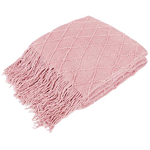 PAVILIA Light Pink Knit Throw Blanket for Couch Bed, Soft Knitted Farmhouse Sofa Throw for Living Room, Lightweight Decorative Summer Throw Blanket for Chair, Outdoor Textured Boho Blanket, 50x60 - color: Blossom Pink, size: 50 X 60 Inches - Throw
