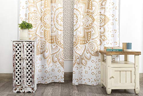 Popular Handicrafts Printed Curtains Panels Set of 2 Indian Hippie Bohemian Beautiful Ombre Color Mandala Curtain Panels White Gold - color: Gold, size: 38"W x 83"L (Pack of 2)