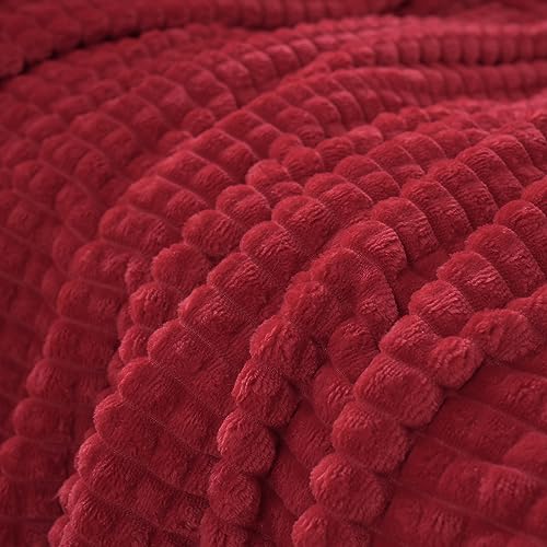 Puncuntex Red Fleece Throw Blanket 50"×60",Super Soft Flannel Plush Cozy Blanket with Square Grid Design Luxury for Couch Sofa Chair - color: Red, size: 50"×60"