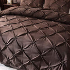 Feelyou Pinch Pleated Duvet Cover with Zipper Closure Pintuck Comforter Cover Set Twin Size Luxurious Pintuck Tufted Bedding Set Solid Coffee Microfiber Bedspread Cover with 1 Pillow Shams Soft - color: Coffee, size: Twin