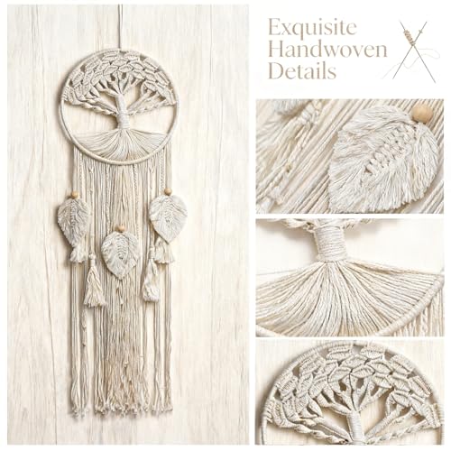 Macrame Wall Hanging Dream Catcher Tree of Life Boho Wall Art, Handwoven Cotton Spring Home Decor for Bedroom Nursery Living Room Dorm, Ideal Mother's Day Housewarming Gift for Women Teens Adults, 39"x12" - color: 01-Tree of Life