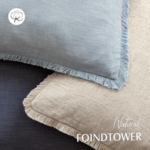 Foindtower Decorative Linen Fringe Throw Pillow Covers Cozy Boho Farmhouse Cushion Cover with Tassels Soft Accent Pillowcase for Chair Sofa Bed Living Room Home Decor, 16×16 Inch,1PC,Sky Blue - color: Sky, size: 16" x 16" (Pack of 1)