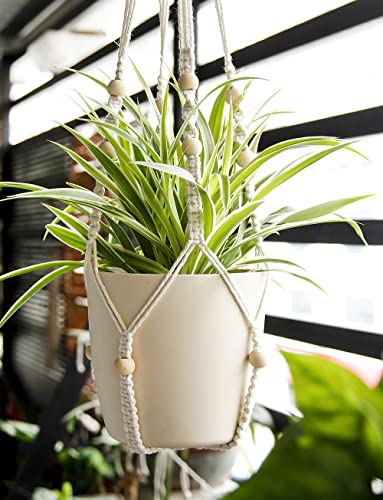 Macrame Plant Hanger Indoor Hanging with Wood Beads Macrame Planters No Tassel for Indoor Outdoor Boho Home Decor 35 Inch (Ivory,2pcs) - color: Ivory