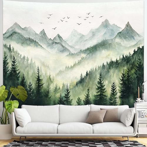 kampdream Landscape Tapestry, Scenery Art Wall Tapestries, Nature Wall Decor for Bedroom Living Room Backdrop Green Watercolor Mountain 36×48 inches - color: Watercolor Mountain, size: 48"L x 36"W