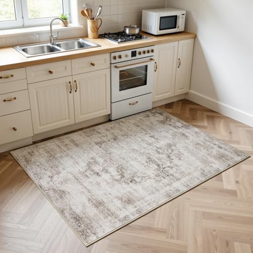 2'x3' Rugs for Living Room Bedroom, Washable Area Rugs, Pet & Kid Friendly Low Pile Carpet, Non-Shedding Non-Slip TPE Backing, Vintage Distressed Print Floor Mat for Bedroom Dining Room, Brown - color: Brown, size: 2x3