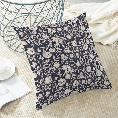 Navy Blue Floral Throw Pillow Covers 18x18 Set of 2, Flower Print Linen Decorative Pillow Covers Neutral Vintage Decoration Outdoor Cushion Cover Floral Pillowcase for Sofa Couch Farmhouse - color: Print Navy Blue, size: 18" x 18" (Pack of 2)