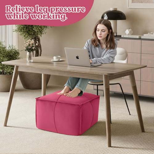 MeMoreCool Stuffed Round Pouf Ottoman Foot Rest, Floor Pouf Foot Stool with Soft Foam Chunk Filling, Small Round Ottoman Footstool Circle Footrest for Living Room - color: Piping Magenta