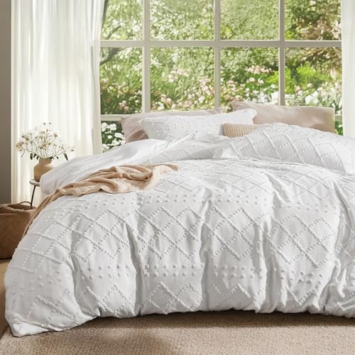 Bedsure Boho Duvet Cover Full Size - White Breathable & Soft Boho Bedding, Machine Washable Comforter Cover for All Seasons, Includes 1 Duvet Cover 80"x90" with 2 Pillow Shams & Zipper Closure - color: 01 - White (No Comforter), size: Full (80" X 90")