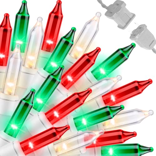 LAMPHOME Super-Bright Extendable Red Green Clear Christmas Lights Decoration 100Lights 19.6ft UL Certified Mini Bulb String Lights for Outdoor Christmas Tree Garden Patio Wedding Decor - color: Red Green Clear-White Wire