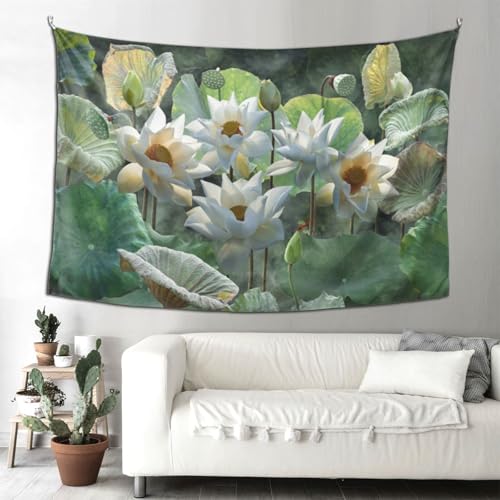 Keiutexe Lotus Flower Tapestry 60" X 40" Wall Hanging Party Decorations Home Decor For Bedroom Living Room Dorm (150 X 100cm) - color: Lotus Flower, size: 60 X 40 Inch