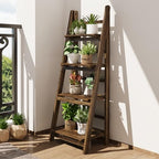 Ladder Shelves - Folding Wooden Ladder Bookshelf, 4-Tier Retro Plant Stand Storage Shelves for Home Living Room, Brown - color: Dark Brown