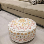 MOCOFO Round Bohemian Ottoman Pouf Cover, 18 Inch, Cotton Blend, Church Window Print, Living Room Storage Footrest, Cover Only (Light Tie-dye Pink) - color: Light Tie-dye Pink