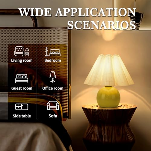 Green Small Touch Control Table Lamp for Bedroom, Green Bedside Lamps for Nightstand, Cute Mini Small Table Lamps for Small Spaces with Scalloped Shade for Kitchen Counter, Bookshelf, Living Room - color: Green, size: Touch Control