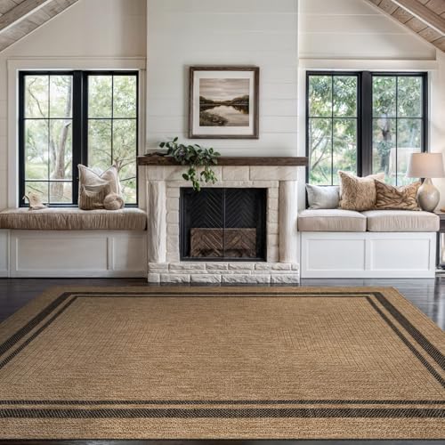 Beverly Rug Easy Jute Bordered Rug 9x12 Washable Large Indoor Outdoor Area Rugs for Living Dining Room Patio Office Stain Resistant Non Shedding Casual Indoor Outside Carpet 9 x 12 Natural - color: Bordered/Natural-black, size: 9' x 12' (Rectangular)