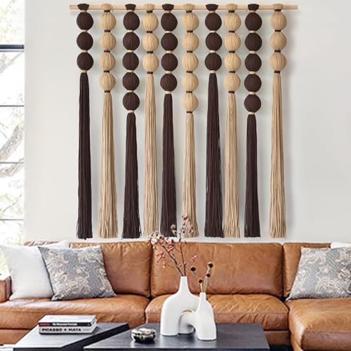 IOWER Macrame Wall Hanging Large Boho Wall Decor Natural Brown Khaki Sphericity Cotton Textile Fiber Yarn Wall Art Handmade For Livingroom Bedroom Wedding Party 39" Wx39 L - color: Brown Khaki