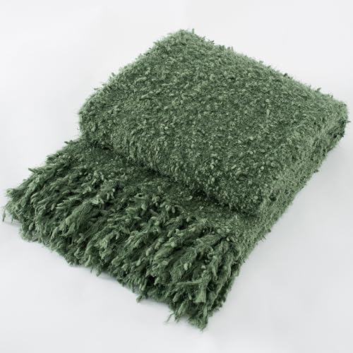 Winter Knit Throw Blanket Fluffy Fuzzy Soft Lightweight Cozy Farmhouse Tassels Chunky Knitted Throws for Couch Sofa Bed (Green, 50"x60") - color: Green, size: 50"x60"