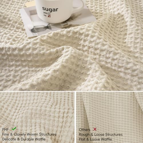 PHF 100% Cotton Waffle Weave Throw Pillow Cover, 22" x 22", No Filling, 2 Pack Elegant Home Decorative Square Throw Pillow Covers for Bed Couch Sofa,Linen - color: Linen, size: 22" x 22" (Pack of 2)