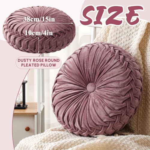 Drydiet 1 Pcs Round Throw Velvet Pillows Decorative Pleated Throw Pillows Diameter Accent Pumpkin Boho Chair Cushion for Couch Sofa Home Decoration (Dusty Rose,15'') - color: Dusty Rose, size: 15''