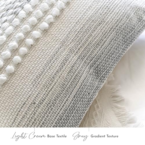 BlissBlush Gray Decorative Throw Pillow Cover 22X22, Boho Accent Pillow for Couch, Square Modern Farmhouse Pillowcase for Living Room Couch Sofa Cushion Home Décor (Pack of 1) - color: Light Gray, size: 22" x 22" (Pack of 1)