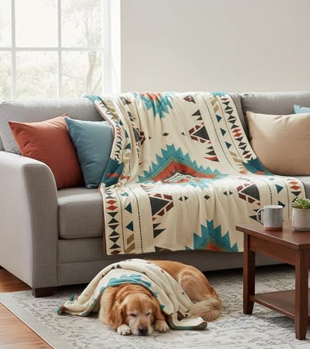Aipon Boho Aztec Throw Blanket 50"x 60", Western Indian Native American Blanket Southwestern Decor, Beige Soft Cozy Lightweight Throws Blankets Gifts for Women Men Couch Bed Sofa Chair - color: Beige, size: 50.00'' × 60.00''