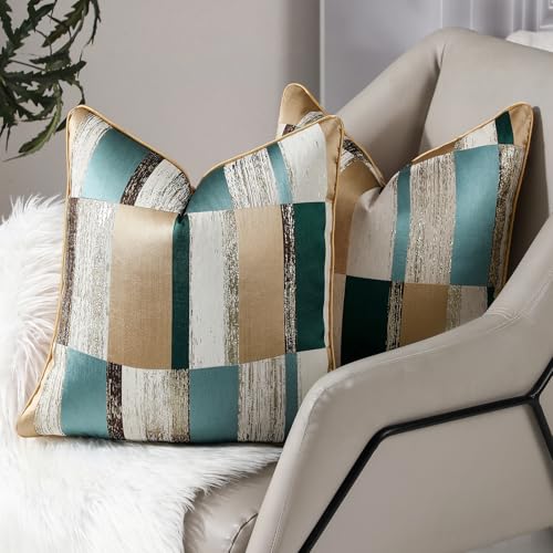 Green and Gold Throw Pillow Covers 18x18 inch Set of 2 Geometric Patchwork Pillow Cases Jacquard Decorative Cushion Covers for Sofa Couch Bed - color: Jacquard 12