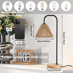 Small Bedside Night Table Lamp for Bedroom, Minimalist Nightstand Lamp with Boho Paper Rattan Shade, Study Reading Desk Lamp for Kids Room, Living Room, College Dorm, Home, Office
