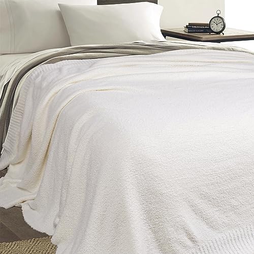 JOOJA Cream White Fuzzy Knitted Blanket, Soft Lightweight Plush Queen Size for Bed, Cozy Nights (90x90) - color: Cream, size: 90x90
