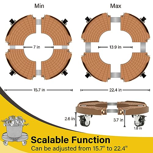 Goovilla Plant Stand with Wheels Heavy Duty, 2Pack Adjustable 15-22 Plant Caddy with Lockable Caster Wheels 440LBS, Rolling Plant Stand/Dolly/Roller for Indoor Outdoor Large Planter, Flower Pot,Khaki - color: Khaki