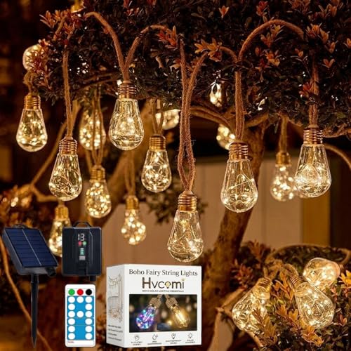 Boho Fairy String Lights Outdoor Backyard Solar String Lights LED for Garden Patio Porch Decor USB Waterproof Shatterproof Bulbs 8 Modes Edison Night Lamp Party Gift(33ft 16Lights,Warm Remote) - color: 33ft 16Lights, size: Warm Remote