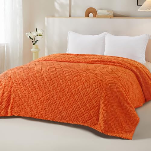 Whale Flotilla Fuzzy Fleece Twin Size Blanket for Bed, Soft Fluffy Jacquard Waffle Blankets for All Season, Lightweight and Cozy, 60x80 Inch, Burnt Orange - color: Burnt Orange, size: Twin(60x80 Inch)