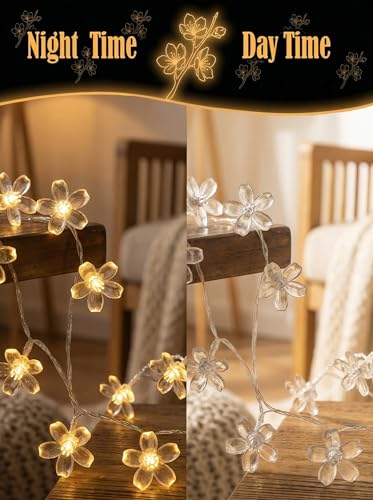 Flower Battery Operated Indoor String Lights 30LED Cherry Blossom Fairy Lights Waterproof Outdoor for Party Birthday Wedding Room Camping Graden Home Decoration Orange - color: Orange