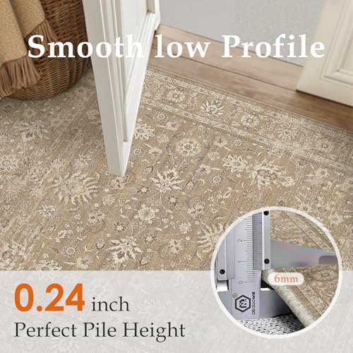 PureCozy 2x3 Area Rug Brown Washable Entryway Vintage Carpet Door Mat Small Non Slip Stain Soft Resistant Low Pile Thin Boho Accent Indoor Throw Rug for Kitchen Bathroom Entrance Bedroom - color: Oriental Brown, size: 2' x 3' (Rectangular)