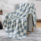 WRENSONGE Checkered Throw Blanket, Grey Blue Soft Cozy Fluffy Warm Hand Made Throw Blankets for Couch, Sofa, Chair, Bed, Camping, Picnic, Travel Lightweight Bed Blanket - 50"*70" - color: Arctic Blue, size: Throw-XL(50"x 70")