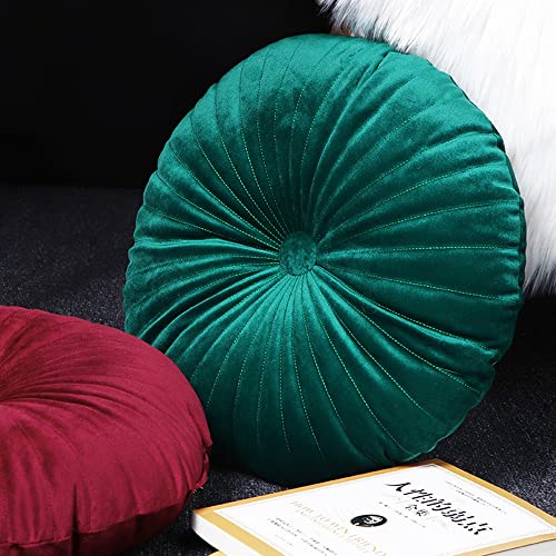 NatureMan Round Throw Pillow, Velvet Decoration Small Throw Pillow, Pumpkin Throw Pillow Cushion Suitable for Living Room Sofa Bed Floor 13.7 inches (Dark Green) - color: Dark Green