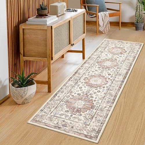 Pauwer Boho Hallway Runner Rug 2x6 Washable Entryway Area Rugs Non Slip Farmhouse Vintage Floor Mat Carpet Runner for Hallways Laundry Room Kitchen Bathroom Bedroom - color: Vintage Beige, size: 2' x 6' (Runner)