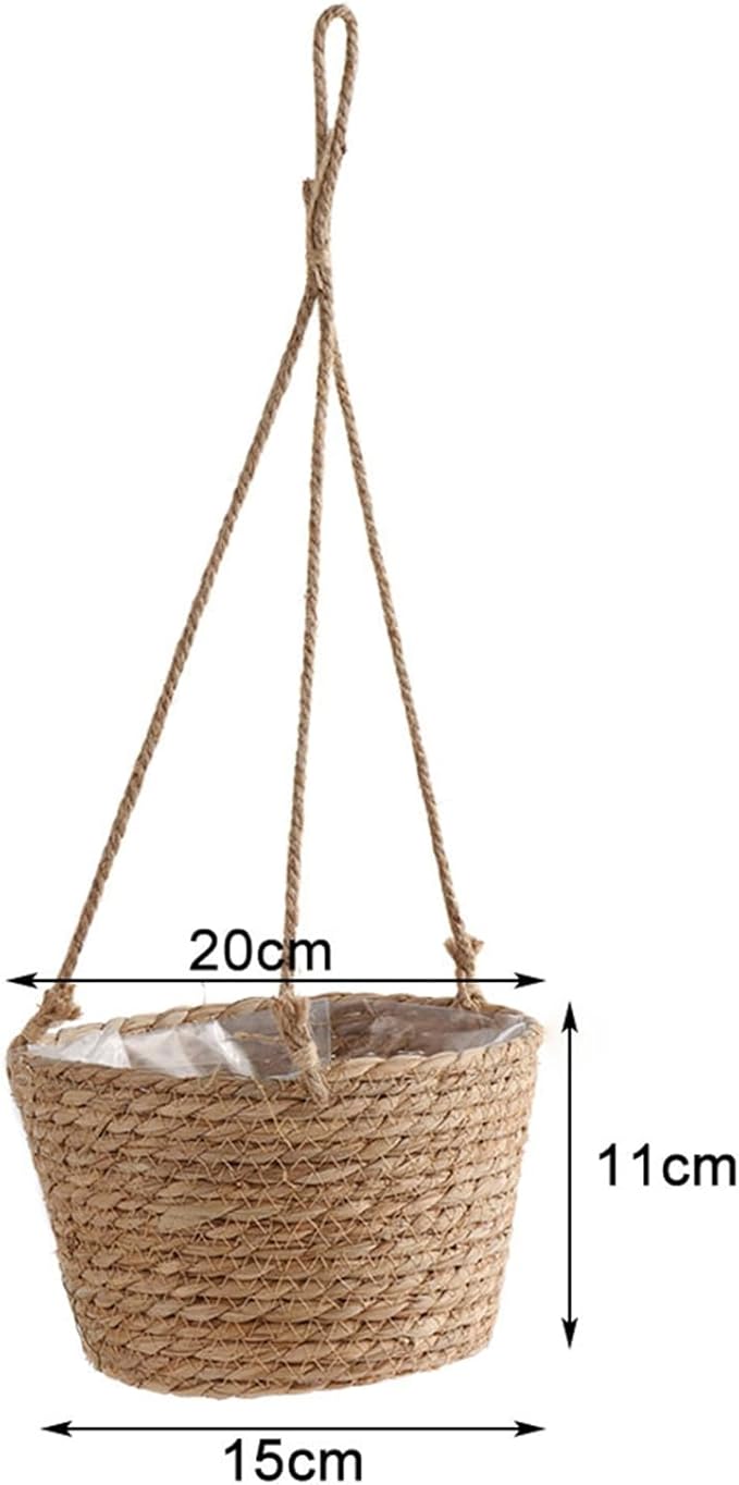 Ejoyous Hanging Planter Basket, Rustic Woven Flower Hangers for Indoor and Outdoor Plants Boho Style Hanging Straw Basket for Porches and Patio Decor (2pcs)