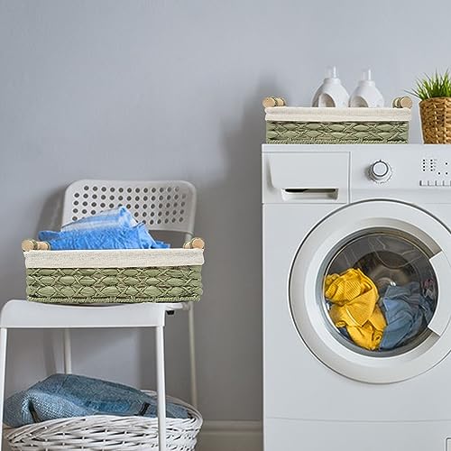 Storage Basket Wicker Baskets for Organizing with Handle Decorative Storage Bins for Countertop Toilet Paper Storage Basket for Toilet Tank Top Small Baskets Set (Set of 2,Green) - color: green