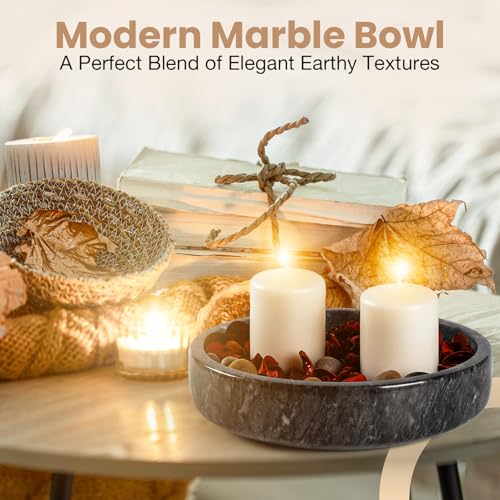 FNTSTICGOODS Marble Decorative Bowl - 7.5" Natural Black Solid Marble Centerpiece - Handmade Stone Fruit Bowl - Catch-All or Key Bowl for Kitchen - Modern Minimalist Decor - color: Natural Black - Marble