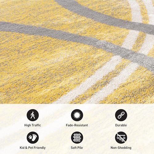 Rugshop Wavy Circles Design Accent Rug, Carpet with Jute Backing for Entryway, Kitchen, or Office, Yellow, 2' x 3' - color: Yellow, size: 2' x 3' (Rectangular)