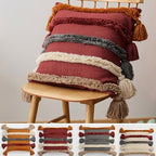 Bohemian Decorative Throw Pillow Cover, 17.7x17.7 inches, Rainbow Striped Tufted with Tassels, Acrylic (A2) - color: A2