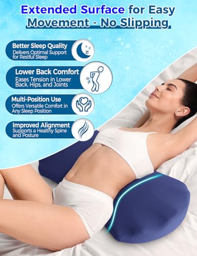 Fledano Lumbar Support Pillow for Bed – Memory Foam Lower Back Pain Relief Pillow for Sleeping, Ergonomic Lumbar Pillow for Side & Back Sleepers, Sciatica & Hip Pain Relief, Washable Cooling Cover - color: 02-navy Blue (Upgraded Cool Cover)