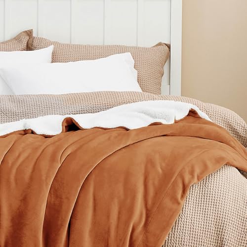 Bedsure GentleSoft Sherpa Fleece Throw Blanket for Couch, Non-Heated, Thick and Warm Throw for Women and Men, Soft Fuzzy Plush Blanket for Winter, Burnt Orange, 50x60 Inches - color: 09- Burnt Orange, size: Throw (50" X 60")
